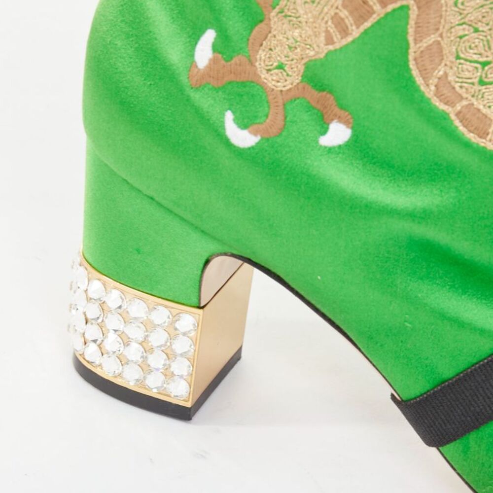 rare GUCCI 2017 Runway Caspar green satin dragon embroidered boot heels EU39 - Picture 8 of 8
